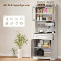 HOMCOM Küchenschrank mit Arbeitsfläche, Weinglashalter, Vorratsschrank für Küche, Esszimmer, 170 cm, MDF, Glas, Weiß(m-4)
