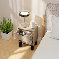 HOMCOM Nachttisch, Nachtschrank mit Schublade, offenes Fach, Nachtkommode für Schlafzimmer, Wohnzimmer, 35 x 26 x 50 cm, Eiche(m-7)
