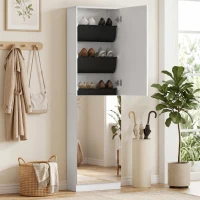 HOMCOM Dulap pentru Pantofi cu Oglindă, Uși Reversibile cu 5 Rafturi din Material Textil, 50 x 20 x 180 cm, Alb(m-2)