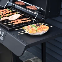 Outsunny Gasgrill 14,4 KW Grillwagen inkl 5 Edelstahl-Brenner Thermometer Kochplatte Flaschenöffner Seitenablagen,BBQ Gartengrill für Balkon 125 x 51 x 100 cm(m-8)