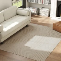 HOMCOM Covor Modern Antiderapant din Poliester și Bumbac cu Design Liniar, pentru Living, Dormitor, Crem(m-8)