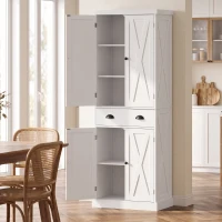HOMCOM Armário Alto de Cozinha Armário de Cozinha com 4 Portas Gaveta e Prateleiras Ajustáveis Estilo Rústico 62x38x173 cm Branco(m-2)