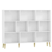 HOMCOM Bibliotecă cu 10 Cuburi, 3 Polițe, Picioare din Lemn Masiv, Alb cu Efect de Lemn, Albă(m-1)