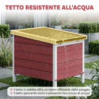 PawHut Conigliera in Legno con Tetto Apribile in Asfalto, Rampa Antiscivolo, 51x42x43 cm, Rosso(m-5)