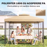 Outsunny Acoperiș de Rezervă pentru pavilion de Grădină Pânză de Rezervă pentru pavilion tonel Tendă 3 x 3 m Bej(m-6)
