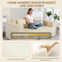 HOMCOM 3-Sitzer-Sofa, weiche Schaumstoffstruktur, breite Armlehnen, 2 Kissen, Cordbezug, Beige(m-4)