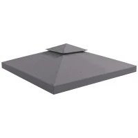 Outsunny Ersatzdach für Pavillon 3 x 3 m wasserdicht Pavillondach mit Doppeldach Ablauflöcher, Ersatzbezug Ersatzteile für Gartenpavillon Gartenzelt Dunkelgrau(m-10)