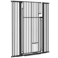 PawHut 135cm Extra Tall Dog Gate with Cat Door, Fits Openings 81-108 cm Pressure Mounted for Doorways, Hallways, No Drilling(m-15)