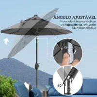 Outsunny Chapéu de Sol Duplo 295x150x219 cm com Luzes LED Solares Teto com Inclinação Ajustável e Manivela Manual para Jardim Cinza(m-5)