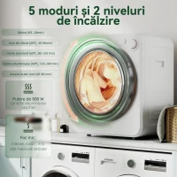 HOMCOM Mini Uscător de Rufe Portabil, Capacitate 4 kg, 5 Programe, 800/400 W, Tambur din Oțel Inoxidabil, Alb(m-4)