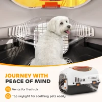 PawHut Plastic Pet Carrier Hard Shell Dog Cat Carrier Max 4 KG Steel Door Feed Bowl Secure Lock 49 x 32 x 31 cm(m-6)