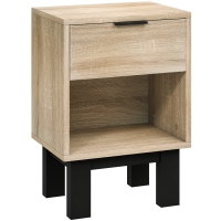 HOMCOM Nachttisch, Nachtschrank mit Schublade, offenes Fach, Nachtkommode für Schlafzimmer, Wohnzimmer, 35 x 26 x 50 cm, Eiche