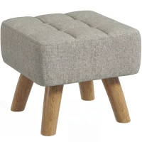 HOMCOM Linen-Look Square Padded Footstool - Light Brown(m-1)