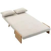 HOMCOM Canapé Convertible 2 Places, Canapé-Lit 3 en 1 Chenille 103cm, Dossier Réglable, 2 Oreillers, Accoudoirs en Bois, Crème(m-1)