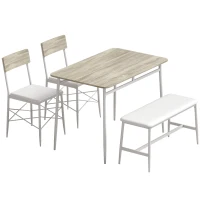 HOMCOM Conjunto Mesa de Jantar com 2 Cadeiras e Banco, Assentos Estofados, para Sala, Pequenos Espaços, Carvalho e Branco(m-1)