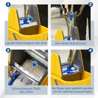 HOMCOM Reinigungswagen, Moppwagen, 25 L Fassungsvermögen, 4 Räder, Kunststoff, Gelb(m-7)