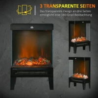 HOMCOM Elektrokamin, 2000 W, Standkamin mit Heizung LED 3D-Flammeneffekt, 4 Helligkeitsstufen, Elektrischer Kamin mit Thermostat, Überhitzungsschutz, Schwarz(m-5)