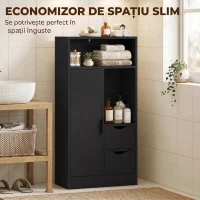 HOMCOM Dulap Baie Îngust cu 2 Sertare și Rafturi Reglabile pentru Bucătărie, Living, Hol, Negru(m-6)