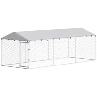 PawHut Recinto per Cani da Esterno con Rete Zincata e Serratura, in Acciaio e Tessuto Oxford, 6x2.3x2 m, Argento(m-11)
