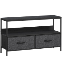 HOMCOM TV Schrank Lowboard mit 2 Schubladen, offenem Fach, für Fernseher bis 47 Zoll, 98 x 29 x 56 cm, Schwarz+Dunkelgrau