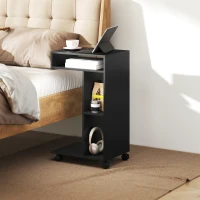 HOMCOM Beistelltisch, C-förmiger Servierwagen, 4 Rollen, 3 Fächer, 40 x 30 x 69 cm, Schwarz(m-9)