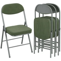 HOMCOM 4er-Set gepolsterte Klappstühle, Faltbare Stühle mit Cordbezug, Rückenlehne, Metallrahmen, Grün(m-11)