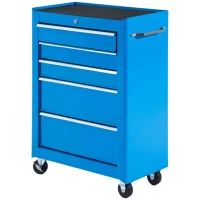 HOMCOM Werkzeugschrank, Werkzeugkiste, 5 Schubladen, rollbar, Stahl, Blau(m-1)