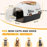 PawHut Plastic Pet Carrier Hard Shell Dog Cat Carrier Max 4 KG Steel Door Feed Bowl Secure Lock 49 x 32 x 31 cm(m-3)
