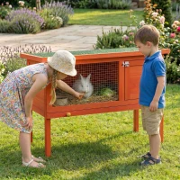 PawHut Wooden Rabbit Hutch, Guinea Pig Hutch with Asphalt Roof, Outdoor Elevated Bunny House for Rabbits, Chinchillas(m-14)