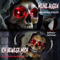 HOMCOM Animierter Sensenmann, 170 cm, lebensgroße Halloween-Animatronic mit beweglichen Händen/Kopf, leuchtenden Augen und Gruselsound(m-4)