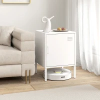 HOMCOM Nachttisch aus Stahl, Beistelltisch für verschiedene Zwecke, verstellbares Regal, für Schlafzimmer, Wohnzimmer, Weiß(m-9)