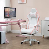 Vinsetto Sedia da Gaming con Altezza Regolabile e Schienale Reclinabile, 65x65x121-129 cm, Bianco e Rosa(m-10)