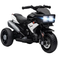 HOMCOM Motocicletă Electrică pentru Copii 3-5 Ani, max. 25 kg, 3 Roți, Lumini și Sunete, Baterie 6V, Negru, 86x42x52 cm(m-1)
