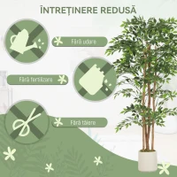 HOMCOM Plantă Artificială Ficus Banyan din Peva și Lemn, cu Ramuri Flexibile și Ghiveci din PP și Ciment, Verde(m-5)