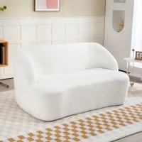 HOMCOM 2-Sitzer-Sofa, geschwungenes Design, Polstersofa mit Fleece-Bezug, für Wohnzimmer, Schlafzimmer, Homeoffice, Cremeweiß(m-10)