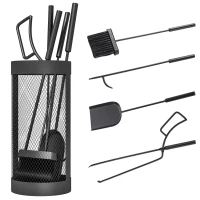 Outsunny 5-Piece Fireplace Tools Set with Mesh Basket, Indoor Outdoor Fireside Accessories for Fireplaces, Fire Pits, Black(m-14)