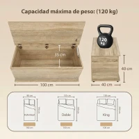 HOMCOM Banco de Almacenaje con Bisagra de Seguridad Estilo Moderno para Pasillo Dormitorio Salón 100x40x40 cm Roble(m-3)
