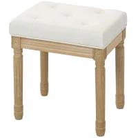 HOMCOM Leinen Sitzhocker, Polsterbank, Fußbank mit gepolstertem Sitz, Holzbeine, 42 x 32 x 46,5 cm, Beige(m-11)