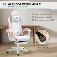 Vinsetto Sedia da Gaming con Altezza Regolabile e Schienale Reclinabile, 65x65x121-129 cm, Bianco e Rosa(m-4)