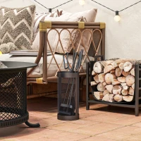 Outsunny 5-Piece Fireplace Tools Set with Mesh Basket, Indoor Outdoor Fireside Accessories for Fireplaces, Fire Pits, Black(m-7)
