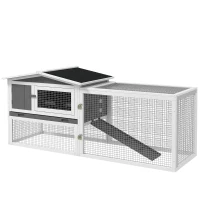 PawHut Clapier cage à lapins 2 étages tiroir déjection enclos extérieur amovible toit ouvrant 156x58x68cm bois massif pin(m-1)