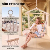 Outsunny Chaise suspendue hamac de voyage respirant portable 100 x 106 cm coton macramé polyester multicolore rayé(m-4)
