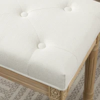 HOMCOM Leinen Sitzhocker, Polsterbank, Fußbank mit gepolstertem Sitz, Holzbeine, 42 x 32 x 46,5 cm, Beige(m-9)
