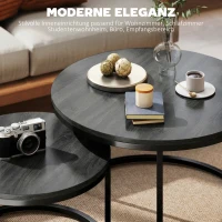 HOMCOM Modernes Kaffeetisch 2er-Set, Stapelbare Beistelltische mit Metallgestell für Wohnzimmer, Schlafzimmer, Büro, Schwarz(m-4)