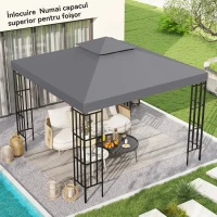 Outsunny Acoperiș de Rezervă pentru Foișor 3x3m cu Design pe Două Niveluri, Rezistent la Razele UV, Gri Închis(m-7)