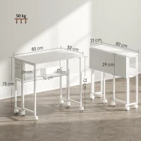 HOMCOM Escritorio Plegable con Ruedas Balda y Bolsillo de Almacenaje Ideal para Espacios Pequeños 80x50x75 cm Blanco(m-3)