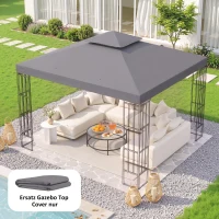 Outsunny Ersatzdach für Pavillon 3 x 3 m wasserdicht Pavillondach mit Doppeldach Ablauflöcher, Ersatzbezug Ersatzteile für Gartenpavillon Gartenzelt Dunkelgrau(m-2)