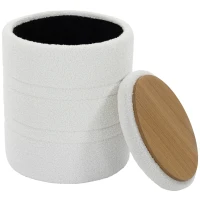 HOMCOM Taburet Rotund Tip Pouf cu Spațiu de Depozitare 33L din Sherpa cu Capac, Capacitate 120kg, Living, Hol, Alb(m-10)