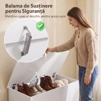 HOMCOM Ladă de Depozitare, Bancă pentru Pantofi cu Capac de Siguranță, pentru Capătul Patului, Alb(m-5)