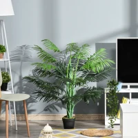 Outsunny Künstliche Palme 125cm Groß Kunstpflanze mit 18 Palmenwedel im Topf für Wohnzimmer Balkon(m-2)